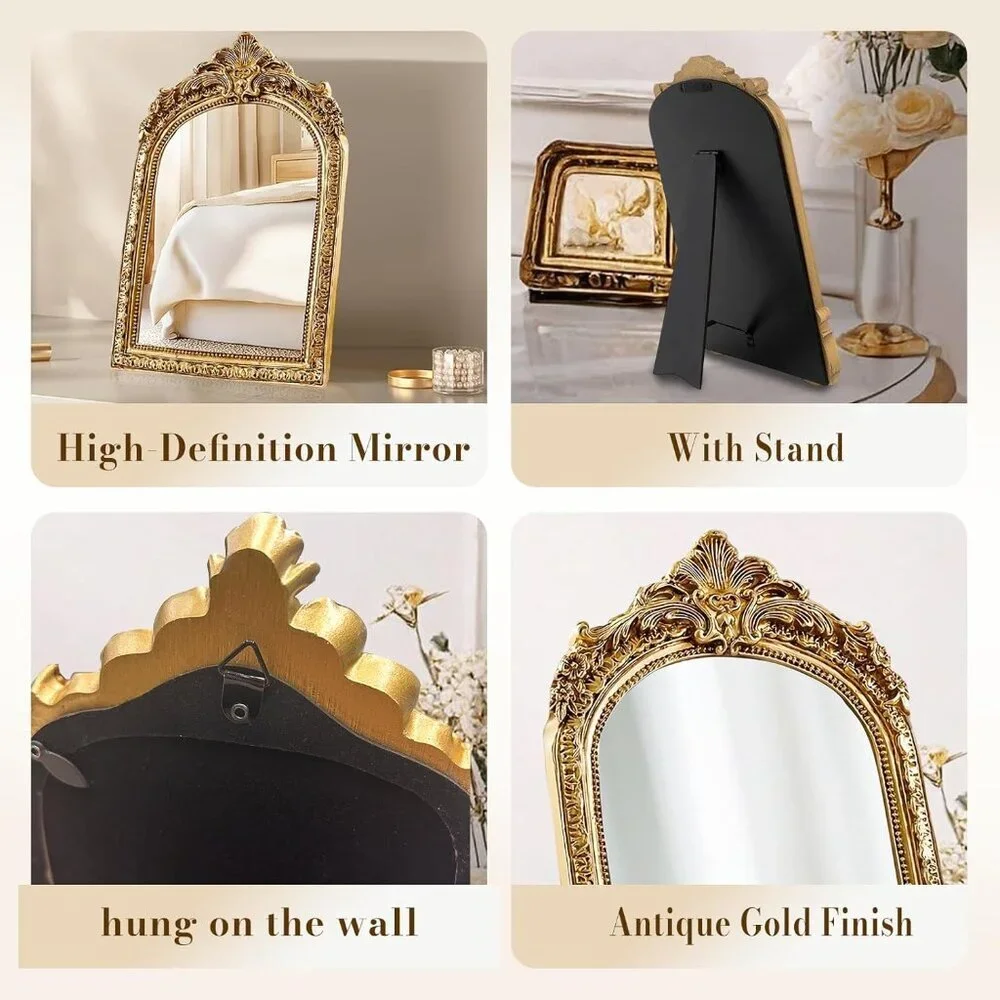 Vintage Makeup Desk Mirror 7 Inch Gold Antique Mirror Frame Decorative Wall Art
